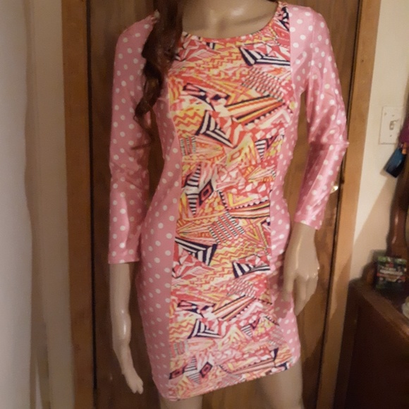 Womens Bodycon Size M Eye Catching Pink Polka Dot - Picture 5 of 6